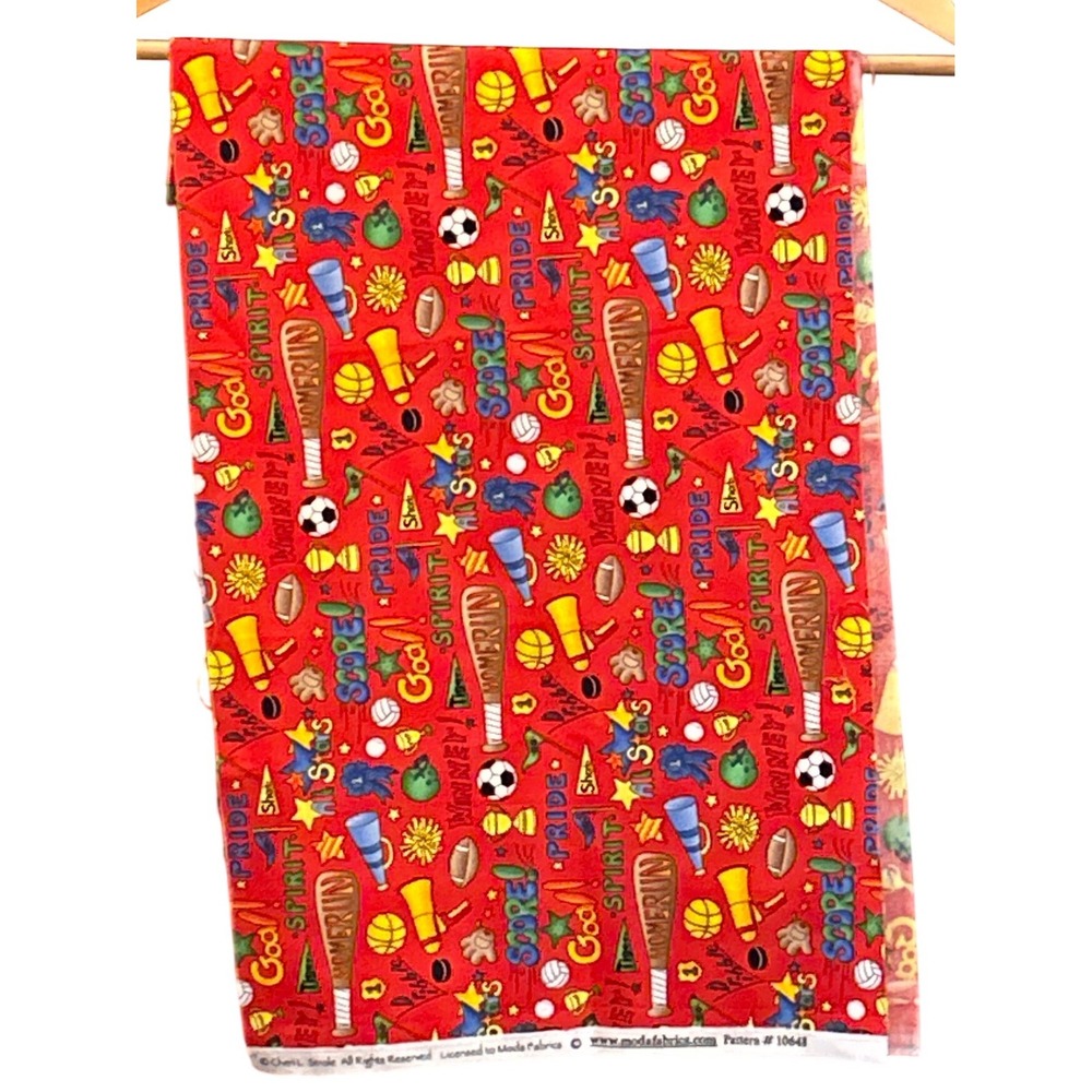 Vintage Moda Fabrics Cheri Strole Sports Cotton Fabric Sports Core Varsity Red